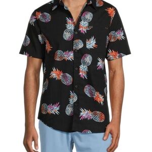 Matrix Men’s Black Pineapple Print Button-Down Shirt M • Tropical Aloha Vibes